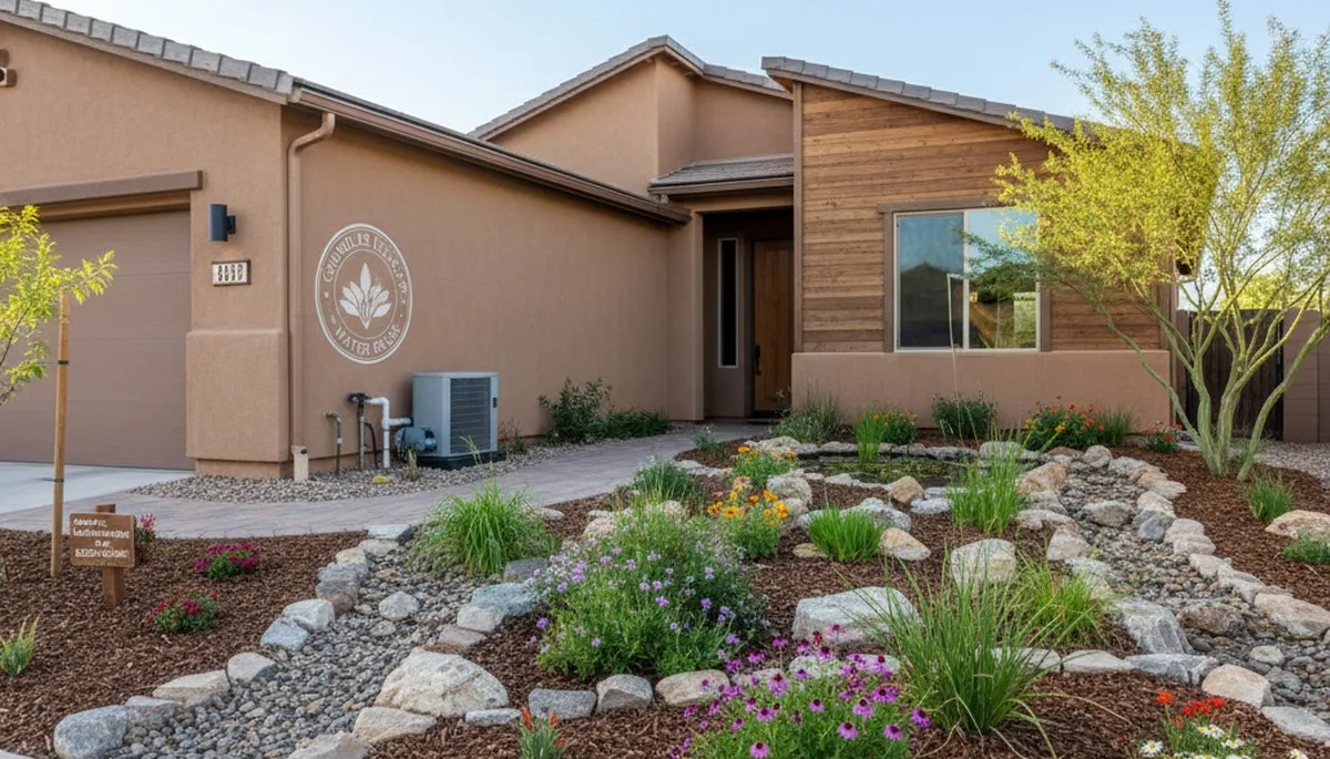 Pollinator-friendly rain garden with native plants and eco landscaping in Chandler, AZ
