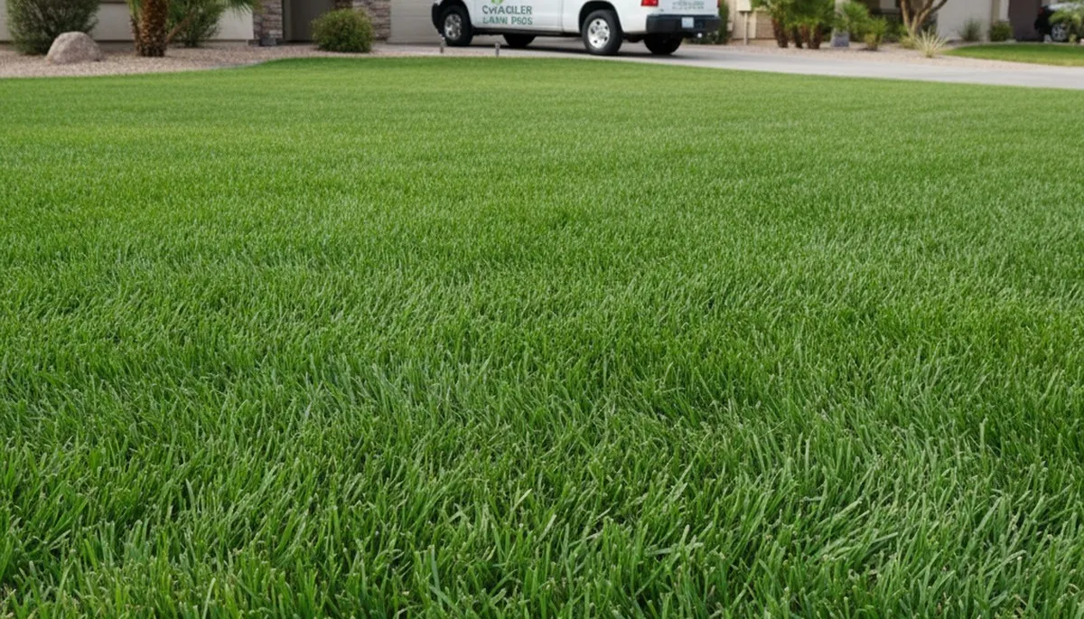 Lush green lawn care results by Chop Chop Landscaping in Chandler, AZ showcasing healthy turf density