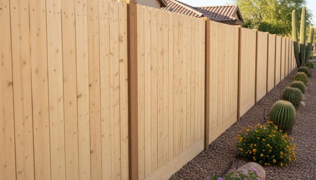 White wooden privacy fence installation by Chop Chop Landscaping in Chandler, AZ residential yard
